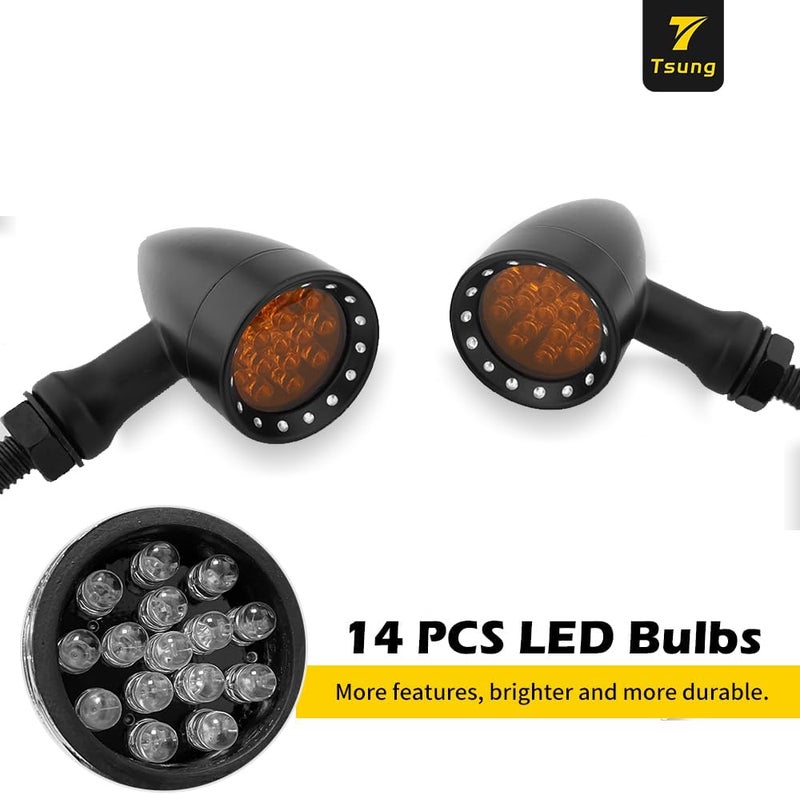 TSUNG Bullet LED Turn Signal Light Motorcycle Front Rear Indicator Small Blinker Universal for Cruiser Chopper Bobber Cafe Racer Street Bike (B-Black-Amber) - Image 4